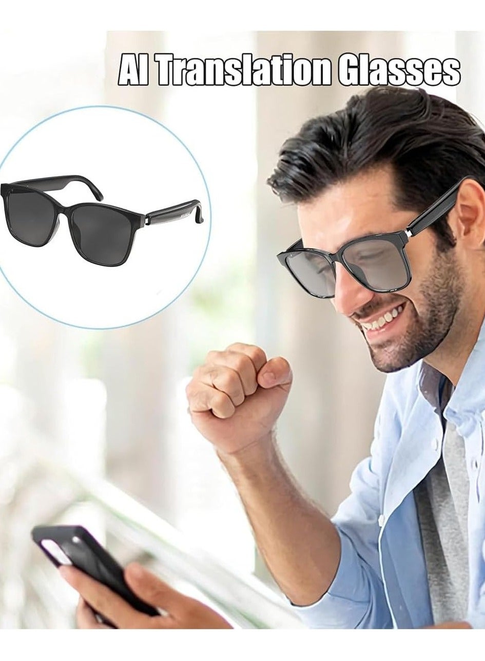 HYUNDAI AI Smart Glasses Wireless Bluetooth Glasses with Real-Time Automatic Voice Translation Support 144 Languages BT for Travel Business Meetings Recording and Hands-Free Calling for Meeting, Driving, Traveling (Black)
