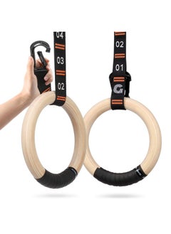 Gonex Wooden Gymnastic Rings With Adjustable Number Straps, Olympic Rings For Gym, Workout, Exercise, Outdoor Training, Quick Install Carabiner, 8.5 Ft Straps Pull Up Non-Slip Rings  - Image 1