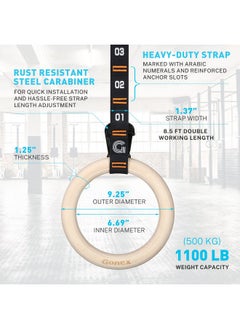 Gonex Wooden Gymnastic Rings With Adjustable Number Straps, Olympic Rings For Gym, Workout, Exercise, Outdoor Training, Quick Install Carabiner, 8.5 Ft Straps Pull Up Non-Slip Rings  - Image 5