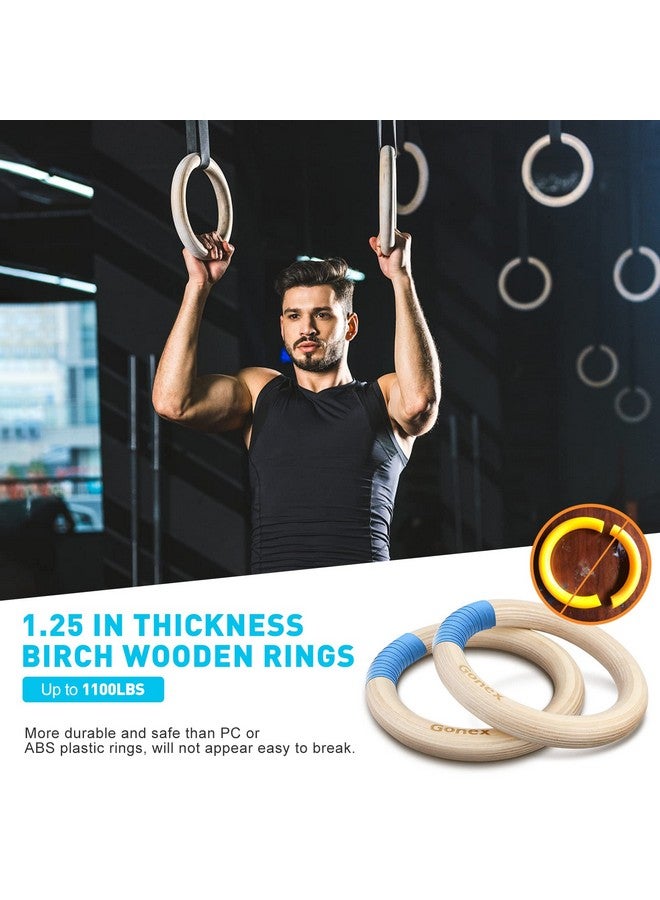 Gonex Wooden Gymnastic Rings With Adjustable Number Straps, Olympic Rings For Gym, Workout, Exercise, Outdoor Training, Quick Install Carabiner, 8.5 Ft Straps Pull Up Non-Slip Rings - Image 4
