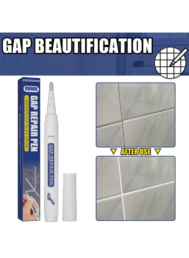 OUHOE Grout Pen, Waterproof Tile Grout Reviver Pen, Grout Restorer Marker Repair Pen, Ceramic Tile Grout Filler Pen for Restoring Tile Wall Floor Bathrooms Kitchen, 1pc White - Image 2
