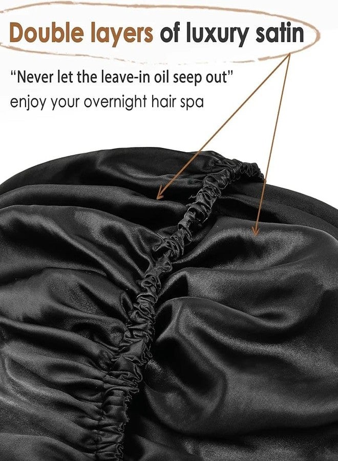 Atrube Women's Satin Silk Bonnet for Hair with 3 Satin Scrunchies, Satin Bonnet for Curly Hair, Reversible Silk Hair Cap for Sleeping, Adjustable Satin Hair Bonnet, Multicolor, Large (Golden Hour) - Image 3