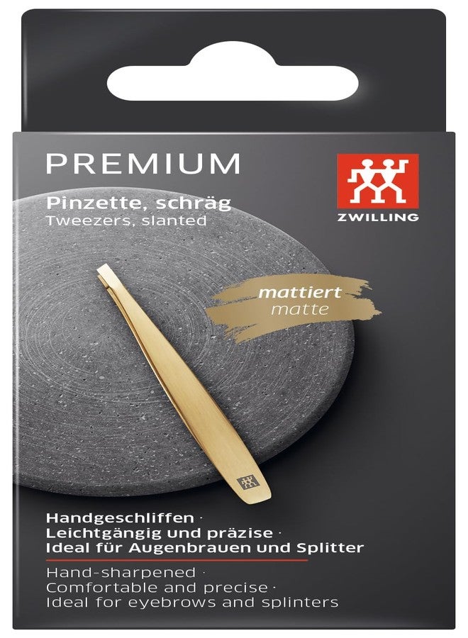 ZWILLING Beauty Tweezer Slanted (plucking eyebrows, removing splinters, hand finished, roughened tips, hypoallergenic), Premium, Gold, 3.5-inch - Image 2