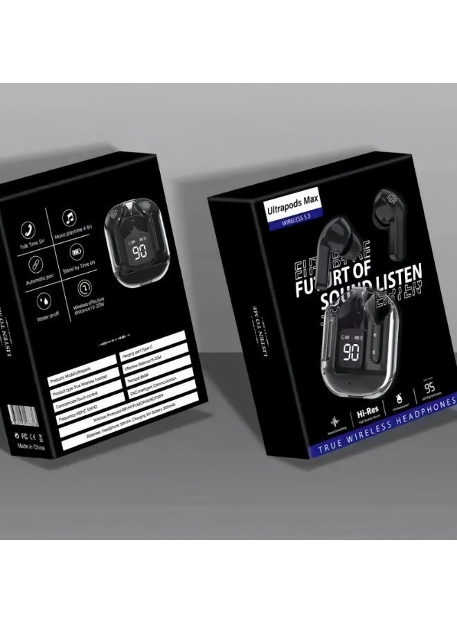 Wireless Bluetooth 5.3 Earbuds With LED Power Display, Bass Stereo Noise Cancelling In-Ear Headphones With Mic – Black - Image 2