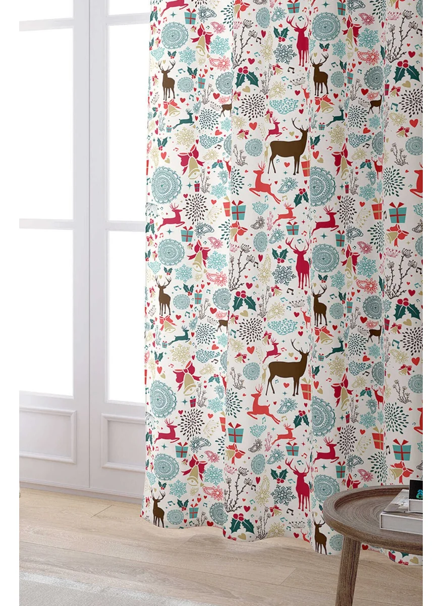 Cango Home Red Multicolored Christmas Themed Digital Printed Curtain CGH867-PR