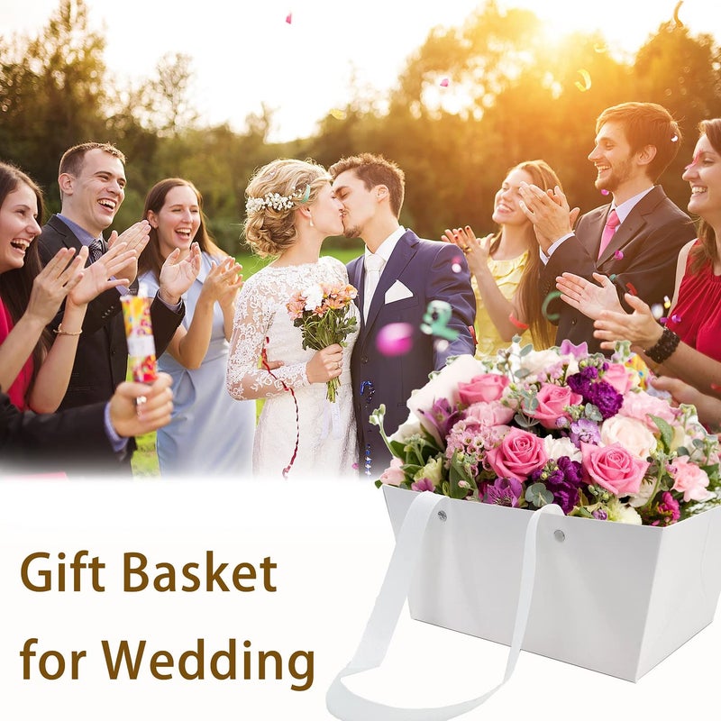 Funsky Baskets For Gifts Empty, 5 PCS White Gift Bags With Handles DIY Kit, Gift Basket Empty To Fill Bulk For Party Favors Wedding Birthday Christmas Halloween Holiday Thank You Get Well Soon - Image 5