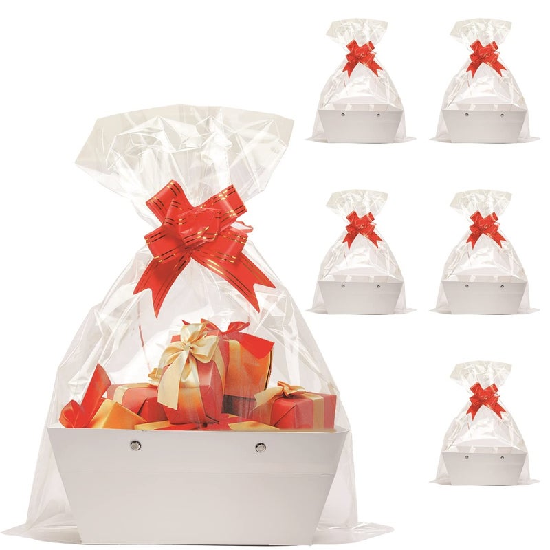 Funsky Baskets For Gifts Empty, 5 PCS White Gift Bags With Handles DIY Kit, Gift Basket Empty To Fill Bulk For Party Favors Wedding Birthday Christmas Halloween Holiday Thank You Get Well Soon - Image 1