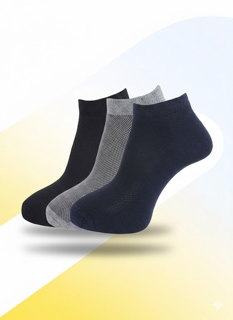 Dollar Men Ankle Socks Low Cut Thin Sock Lightweight Assorted Color Soft Sock 3 Pairs - Image 2