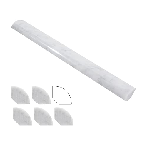 Lovdeco Carrara 1" X 12" Marble Quarter Round Tile Liner, Edge Trim Molding for Shower and Backsplash, Bullnose Tile Trim Polished, 6 Pcs/Box - Image 1