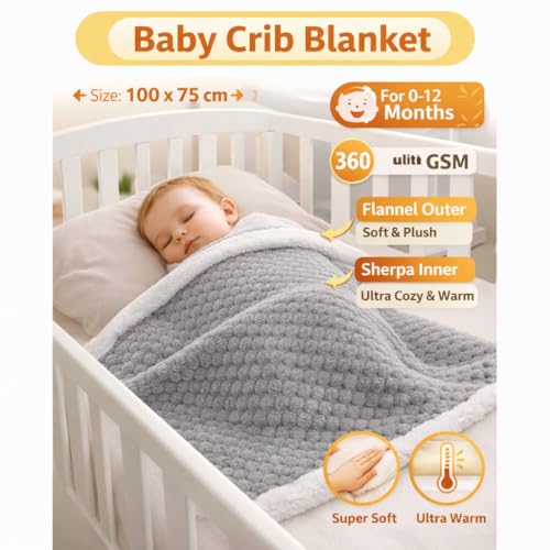 BRANDONN Premium Baby Blanket 100×75 cm – Ultra Soft Flannel Sherpa Newborn Blanket for Winter, AC, Stroller, Crib, Travel (0-12 Months) - Image 3