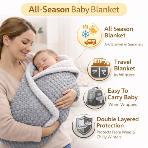 BRANDONN Premium Baby Blanket 100×75 cm – Ultra Soft Flannel Sherpa Newborn Blanket for Winter, AC, Stroller, Crib, Travel (0-12 Months) - Image 2