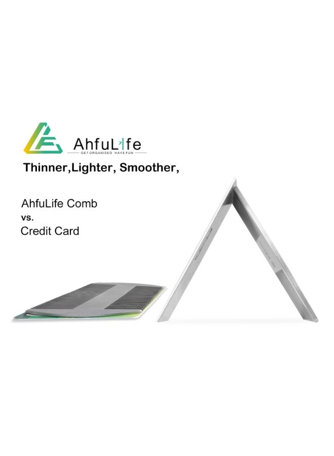 AhfuLife AhfuLife Stainless Steel Metal Hair&Beard Comb - Anti-Static Dual Action Beard Comb - Credit Card Size Combs Perfect for Wallet and Pocket - Presented in Gift Box - 2 Pcs - Image 2