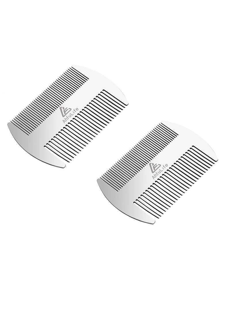AhfuLife AhfuLife Stainless Steel Metal Hair&Beard Comb - Anti-Static Dual Action Beard Comb - Credit Card Size Combs Perfect for Wallet and Pocket - Presented in Gift Box - 2 Pcs - Image 1