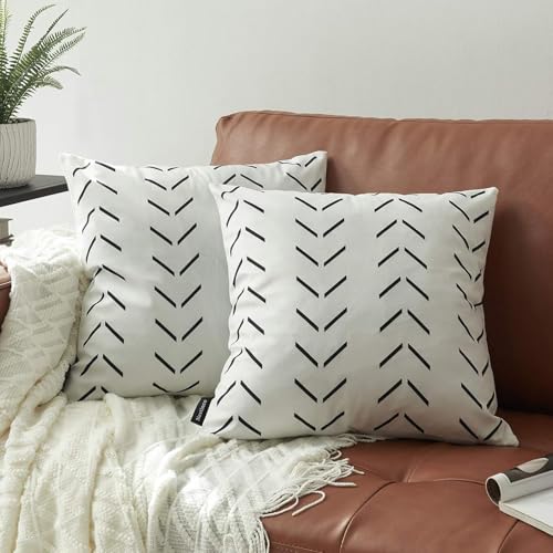 Nestinco Set of 2 Boho Pillow Covers 24 x 24 inches White Square Pillow Covers with Black Arrows Print Polyester Blend Decorative Throw Pillow Covers Sofa Cushion Cases - Image 1