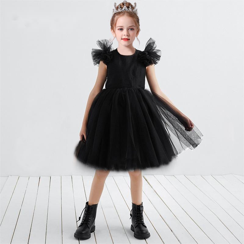 New girls solid color one-year-old performance puffy princess dress wedding dress dinner evening dress wholesale black