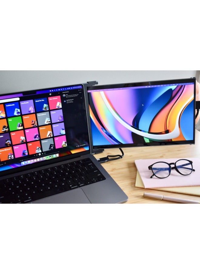 Mobile pixel - Duex Max Portable Monitor, 14.1" FHD 1080P IPS Ultra Slim Laptop Screen Extender, USB A/USB C Plug and Play Auto Screen Rotate, Windows/Mac/Android/Switch Compatible - Black - Image 1