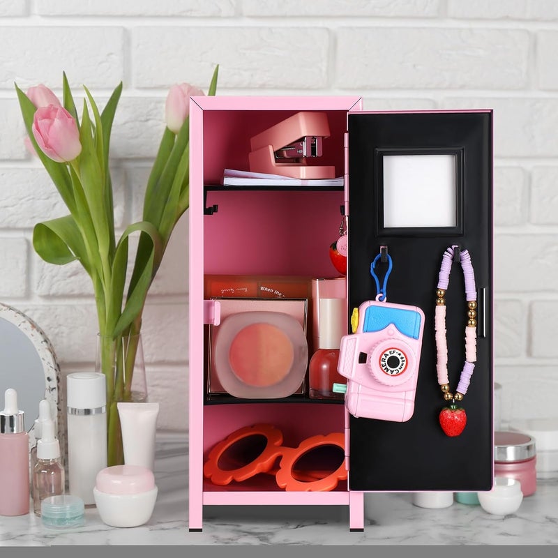 Vercraft 2 Pcs Mini Metal Locker Storage with Lock and 2 Keys 10.8 Inch Small Money Security and Cash Safe Box for Jewelry Back to School Home Office Desktop Container(Pink) - Image 2