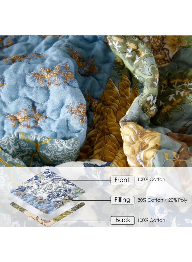 WINLIFE Cotton Quilt Set King Size - Reversible Bohemian Bedspreads Patchwork Coverlets 3 Pieces Sage Green Rustic Floral Bedding Sets All Season, King (106'' x 98'') - Image 5