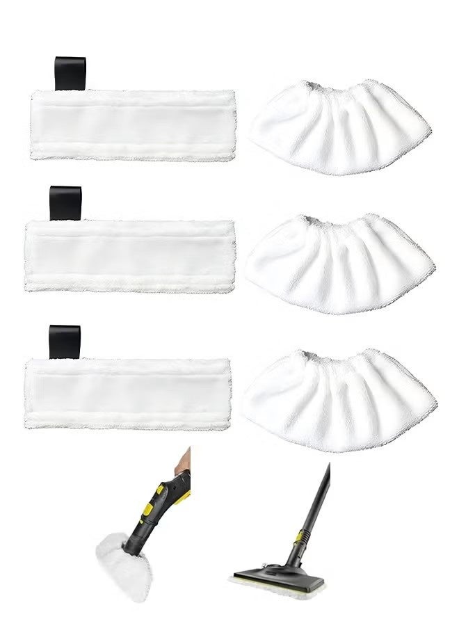 YIM-VIBEHAUS 6 Pack Replacement Microfibre Mop Cloths with Pads Set Fits for Karcher Steam Cleaner SC2 SC3 SC4 SC5 Accessories（3 Rag Nozzle Covers & for Karchers 3 Microfiber Mopping Pads） - Image 1