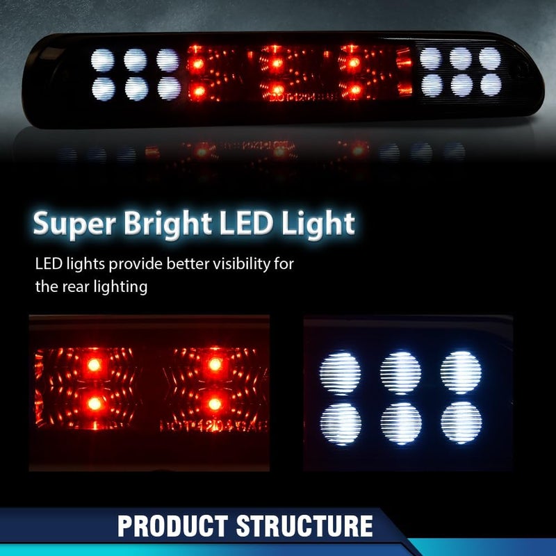 PIT66 LED 3rd Brake Light Compatible with 1999-2015 Ford F250 F350 F450 F550 Super Duty High Mount Stop Parking Lamps Black Housing Smoky Lens - Image 2