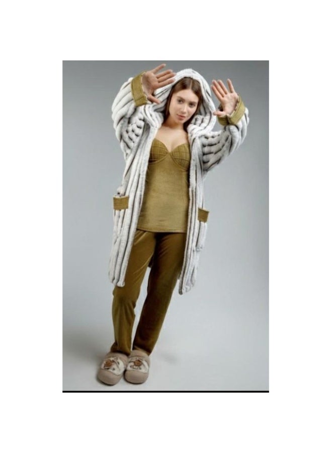 طقم بيجامة نسائي جديد للخريف والشتاء بنمط قلب إلى قلب، بنطلون بأكمام طويلة أنيق وجذاب للخروجات غير الرسمية، ملابس شتوية مريحة، ملابس نوم أنيقة - Image 1