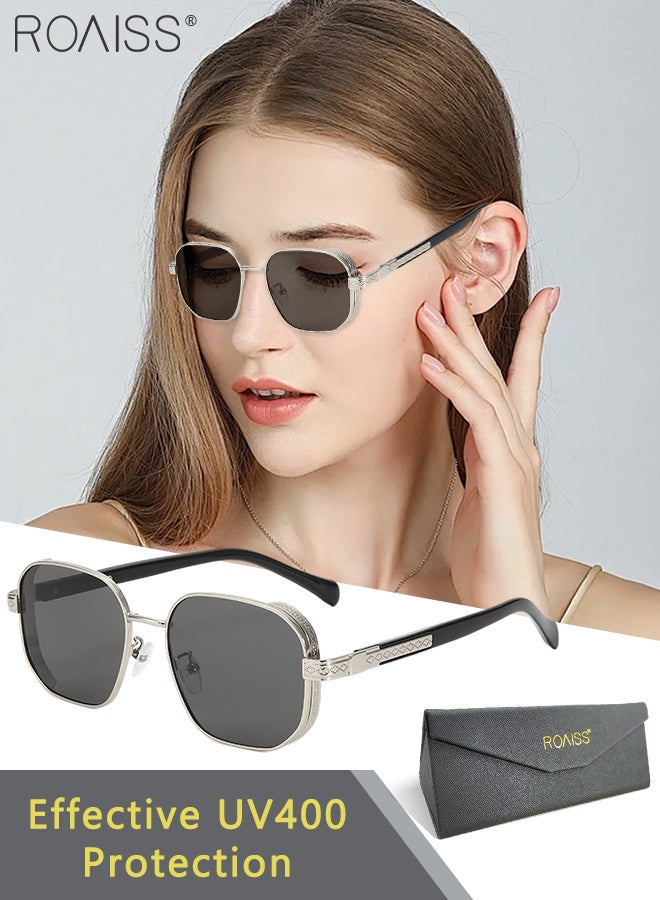 رويس نظارات شمسية ريترو للنساء والرجال بحماية من الأشعة فوق البنفسجية 400 بإطار معدني مستقطب عتيق، نظارات شمسية عصرية مضادة للتوهج للقيادة والصيد والسفر، فضية - Image 1