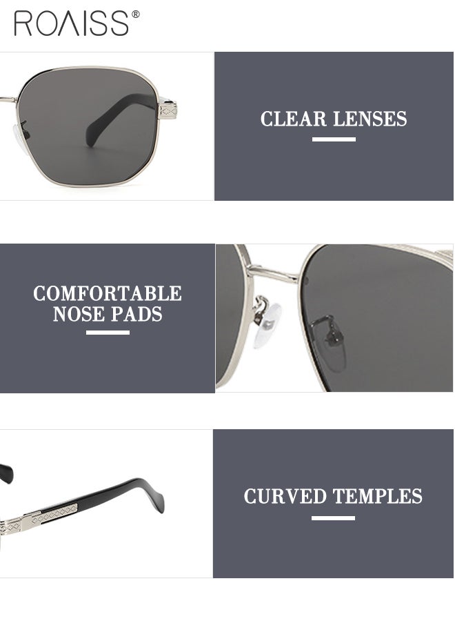رويس نظارات شمسية ريترو للنساء والرجال بحماية من الأشعة فوق البنفسجية 400 بإطار معدني مستقطب عتيق، نظارات شمسية عصرية مضادة للتوهج للقيادة والصيد والسفر، فضية - Image 4