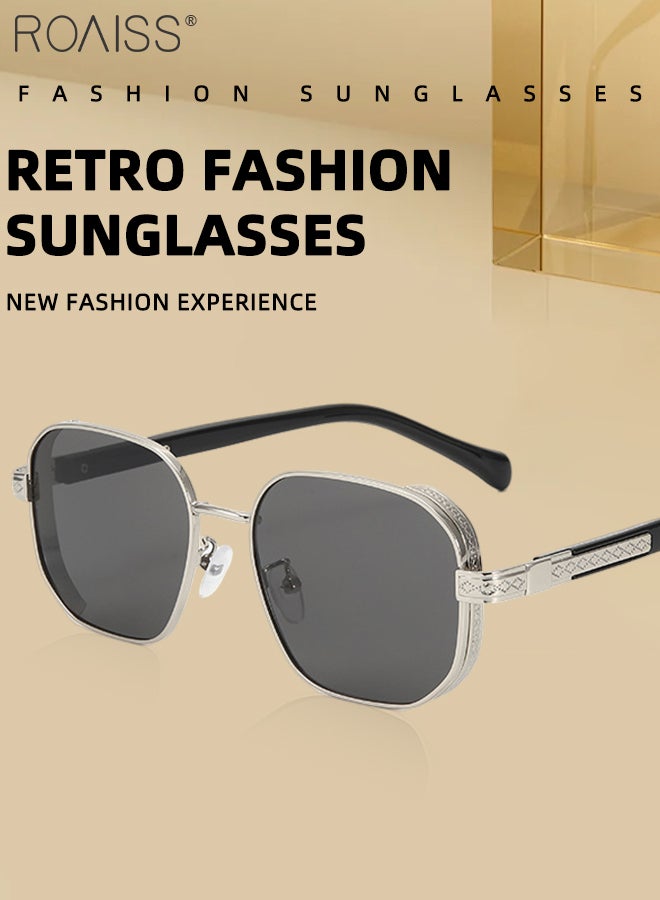 رويس نظارات شمسية ريترو للنساء والرجال بحماية من الأشعة فوق البنفسجية 400 بإطار معدني مستقطب عتيق، نظارات شمسية عصرية مضادة للتوهج للقيادة والصيد والسفر، فضية - Image 5