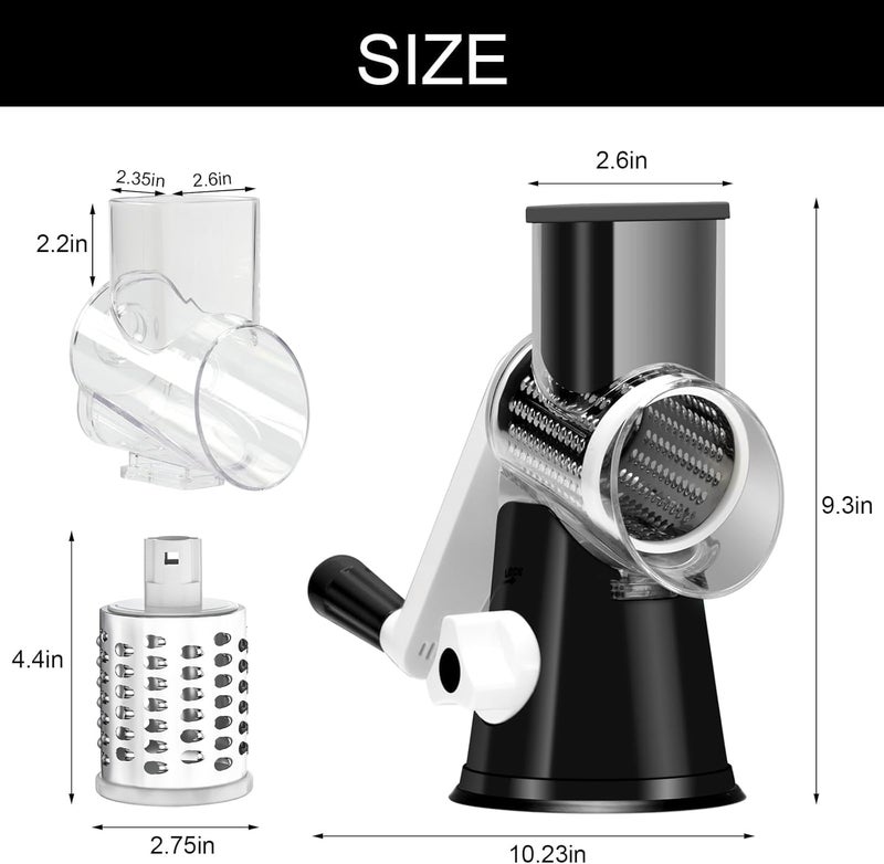 Cambom Rotary Cheese Grater Hand Crank Cheese Shredder for Fresh Cheese, Vegetable, Nuts,Non-slip Suction Base, Free Cleaning Brush Three Blades, Black - Image 5
