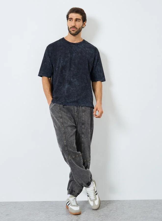Styli Men Black Acid Wash Oversized T-Shirt