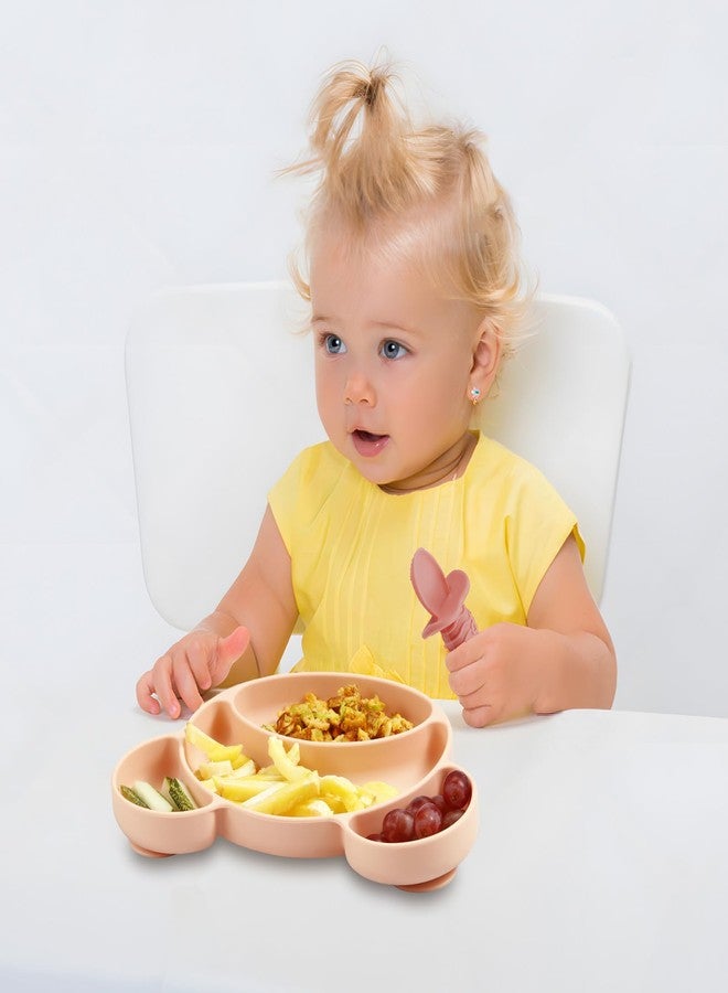 PandaEar 6 Pack Baby Led Weaning Spoons Forks 6+ Months | Silicone Baby Spoons and Fork Self Feeding Utensils, Toddler Infant Anti-Choke Feeding Utensils, Bear Shape (Pink Green Linen) - Image 3