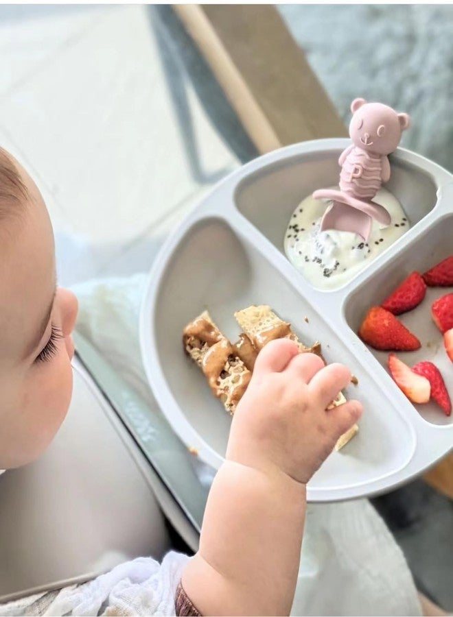 PandaEar 6 Pack Baby Led Weaning Spoons Forks 6+ Months | Silicone Baby Spoons and Fork Self Feeding Utensils, Toddler Infant Anti-Choke Feeding Utensils, Bear Shape (Pink Green Linen) - Image 5