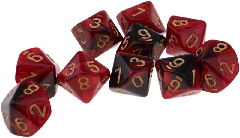 klarako 10pcs Square 16mm Ten Sided D10 Opaque Standard Game Dice With Number  Red+Black, as described - Image 3