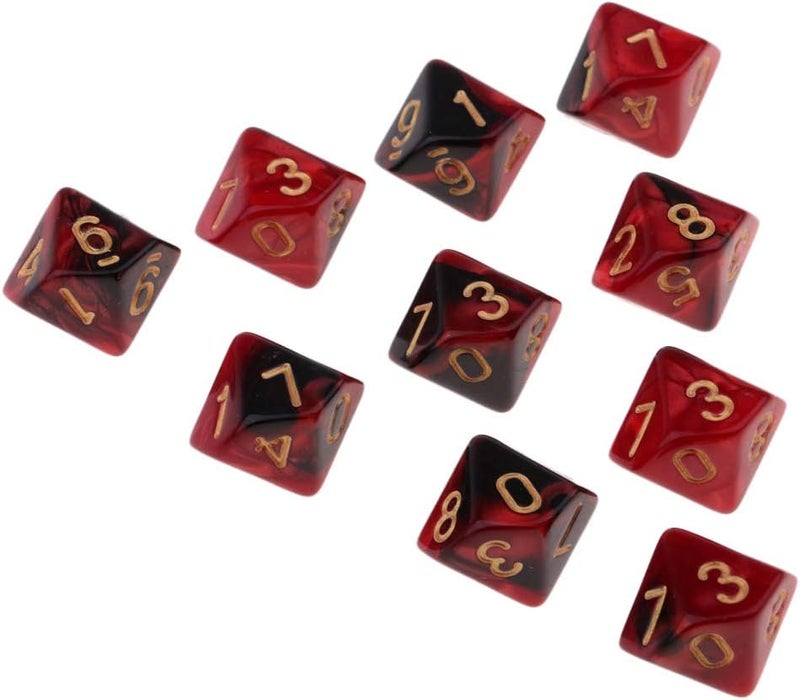klarako 10pcs Square 16mm Ten Sided D10 Opaque Standard Game Dice With Number  Red+Black, as described - Image 4