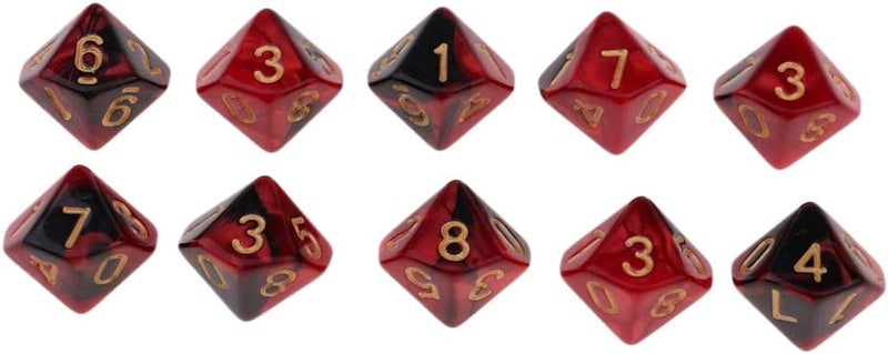 klarako 10pcs Square 16mm Ten Sided D10 Opaque Standard Game Dice With Number  Red+Black, as described - Image 2