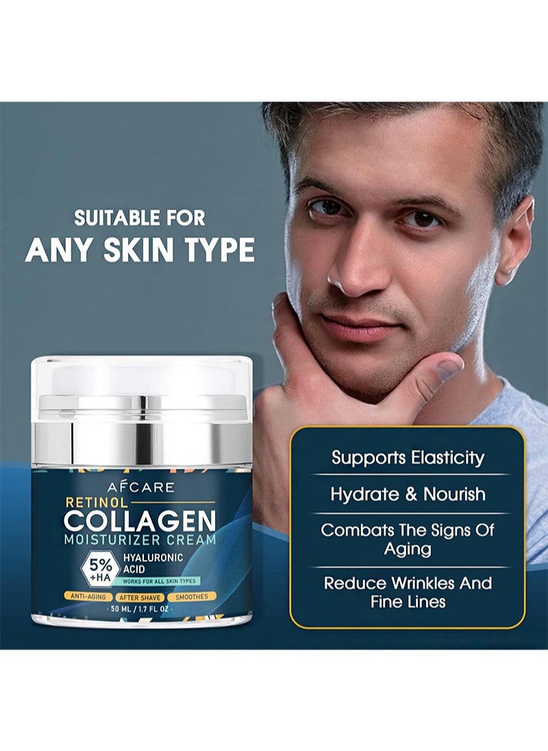 AFCARE Mens Face Moisturizer Cream，Face Collagen Cream with Hyaluronic Acid Day and Night Nourishing and Moisturizing for Man (50ml)  - Image 2