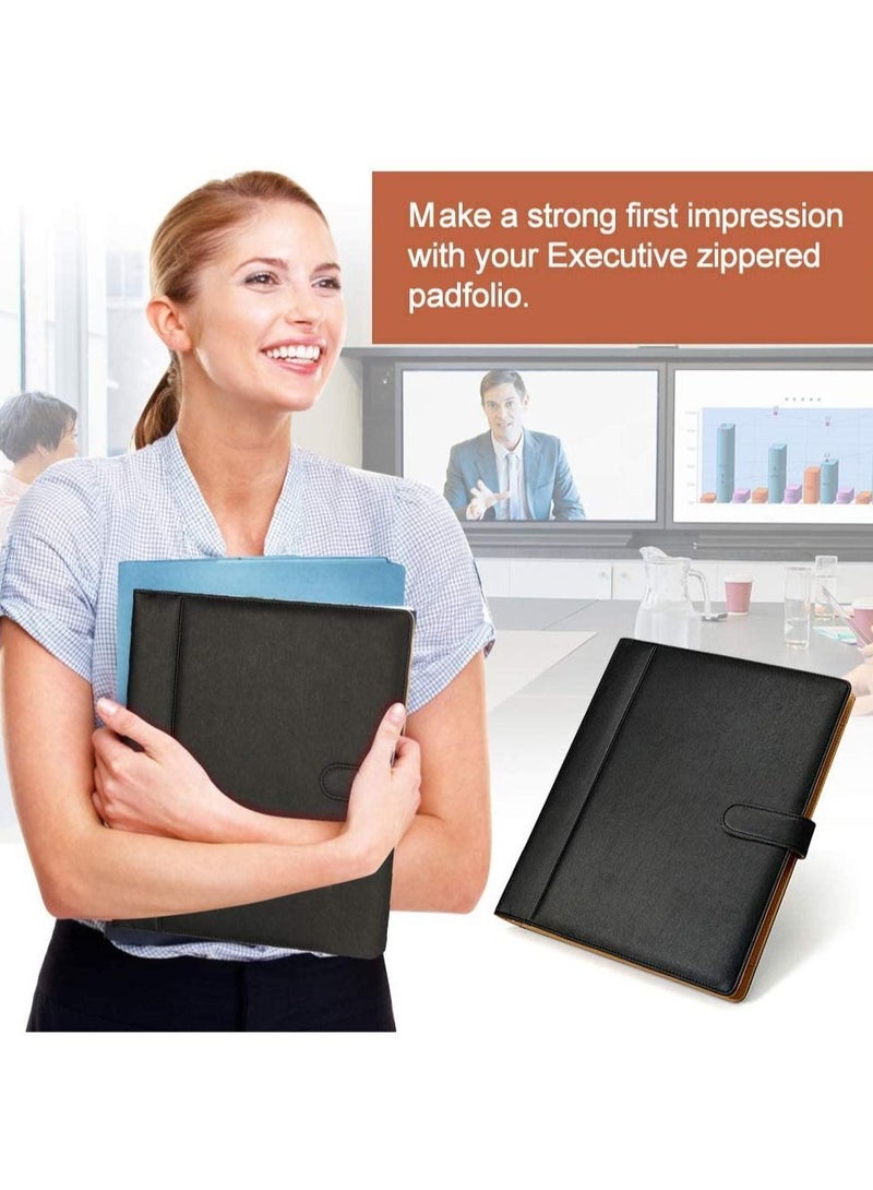 Excefore حافظة جلدية، حافظة أعمال، مع آلة حاسبة، حافظة أعمال سوداء مكونة من 3 حلقات، حافظة أنيقة للمقابلات، مناسبة لمختلف مناسبات العمل - Image 4