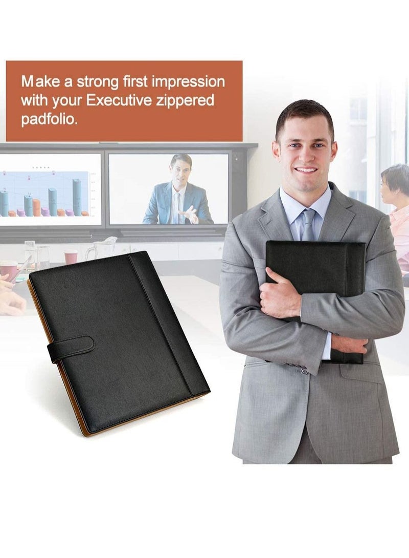 Excefore حافظة جلدية، حافظة أعمال، مع آلة حاسبة، حافظة أعمال سوداء مكونة من 3 حلقات، حافظة أنيقة للمقابلات، مناسبة لمختلف مناسبات العمل - Image 5