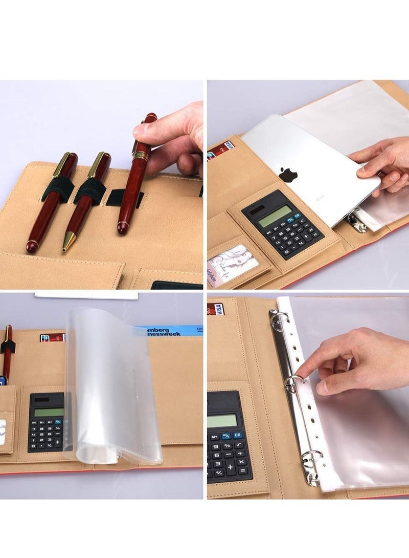 Excefore حافظة جلدية، حافظة أعمال، مع آلة حاسبة، حافظة أعمال سوداء مكونة من 3 حلقات، حافظة أنيقة للمقابلات، مناسبة لمختلف مناسبات العمل - Image 3