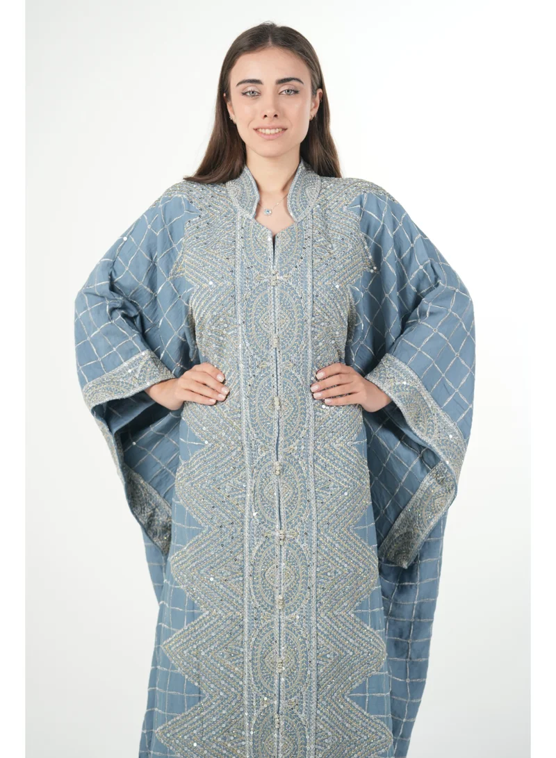 البنت الشرقية جلابية نسائية مطرزة واسعة مع حزام داخلي مقاس موحد