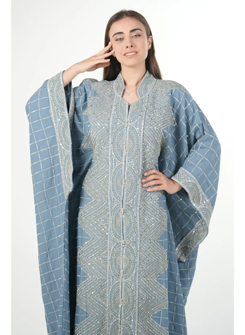 AL BENT AL SHARQIEH petrol blue Free size women embroidered jalabiya dress with invisible belt for Women | Best Price UAE