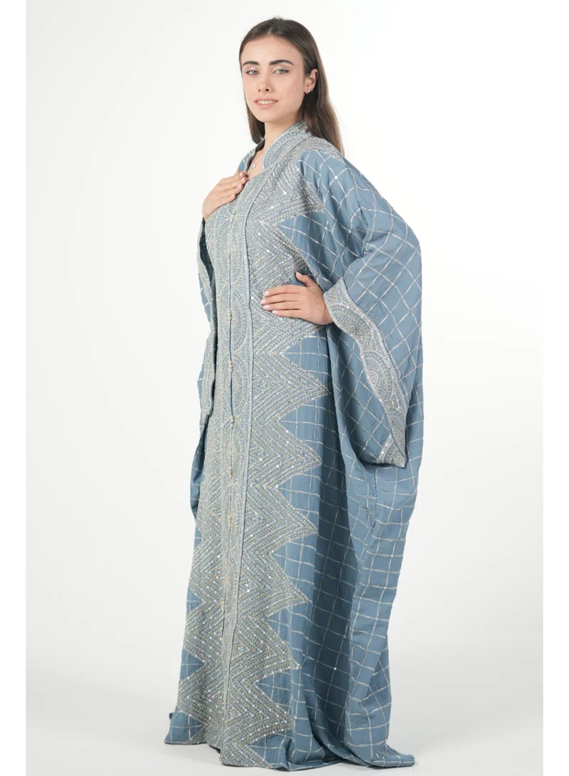 AL BENT AL SHARQIEH petrol blue Free size women embroidered jalabiya dress with invisible belt for Women | Best Price UAE