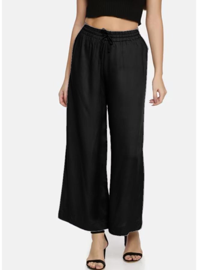 بنطال Palazzo Lounge نسائي واسع الساق برباط فضفاض ومريح مقاس كبير - Image 1