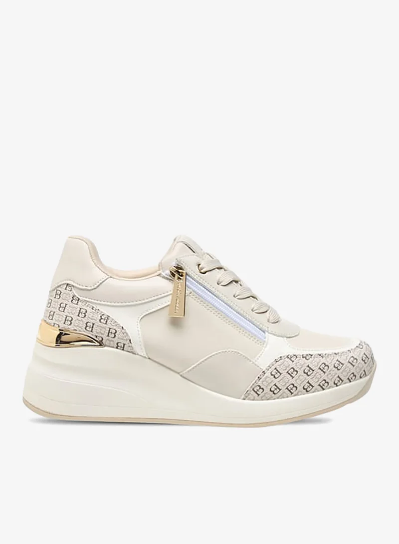 Womens Monogram Print Sneakers With Lace-Up Closure