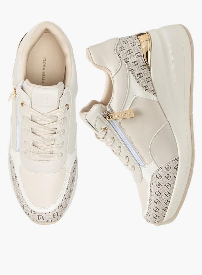 Flora Bella By Shoexpress Womens Monogram Print Sneakers With Lace-Up Closure - Image 2