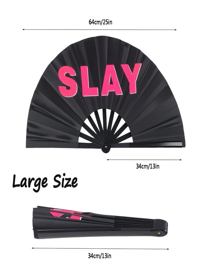 Plzoslly 2 Pack Large Folding Hand Fan Men/Women Rave Fan, Chinese Kung Fu Tai Chi Hand Fan Black Vintage Foldable Hand Fans for Dancing, Festival, Gift, Home Decorations(Iconic & SLAY) - Image 2