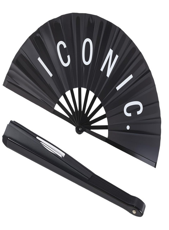 Plzoslly 2 Pack Large Folding Hand Fan Men/Women Rave Fan, Chinese Kung Fu Tai Chi Hand Fan Black Vintage Foldable Hand Fans for Dancing, Festival, Gift, Home Decorations(Iconic & SLAY) - Image 3