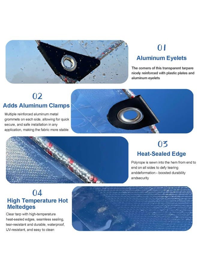 LC&QS 8x16ft Thicken Waterproof Clear Tarp - Anti-Tear Windproof Garden Transparent Poly Tarpaulin, Snowproof PE Tarp with Grommets for Winter Greenhouse Patio Enclosure Chicken Coop. - Image 4