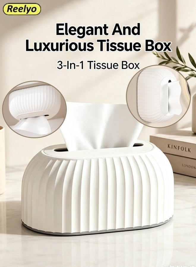 Reelyo Tissue Box Cover Holder, Wall-mountable Facial Tissue Holder Napkin Holder Box for Bathroom Kitchen, Decorative Multi-use Storage Organizer for Facial Tissues, Napkins & Dryer Sheets, White for Bathroom Kitchen Bedroom Living Room Office Car, White - Image 1