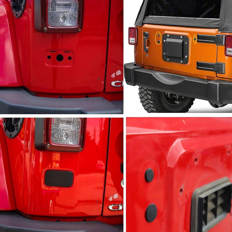 CousDUoBe (Combo Pack) 3 Pieces Wrangler Tailgate Plugs and 1 Piece Wrangler RearLicense Plate Deletion Panel Compatible for 2007-2018 Jeep JK JKU Easy to Install Without Tools - Image 2